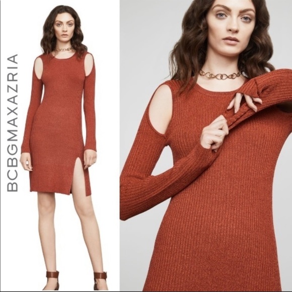 BCBG Braiden Marled Rib Knit Cold Shoulder Dress - Picture 1 of 14